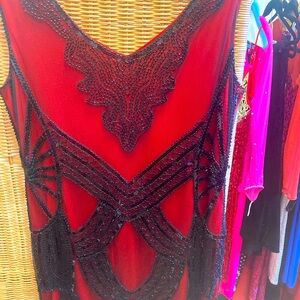 Red and black embellished flapper dress, size small